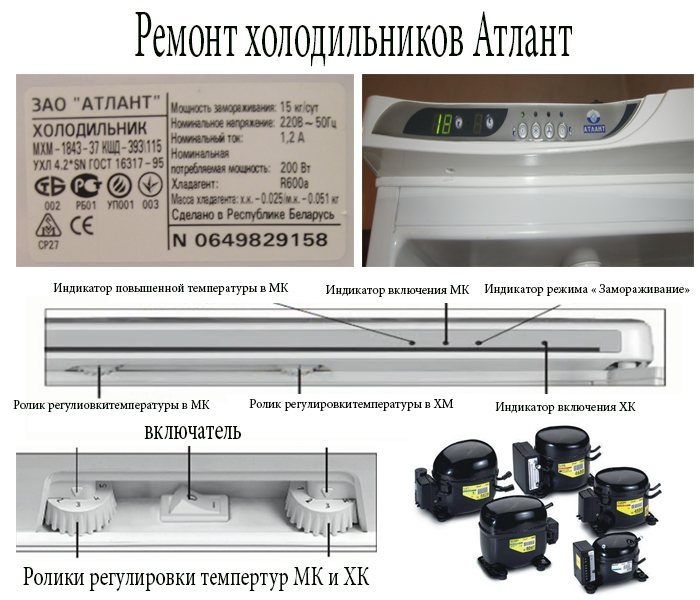 Устройство холодильника Атлант, панель управления и индикаторами